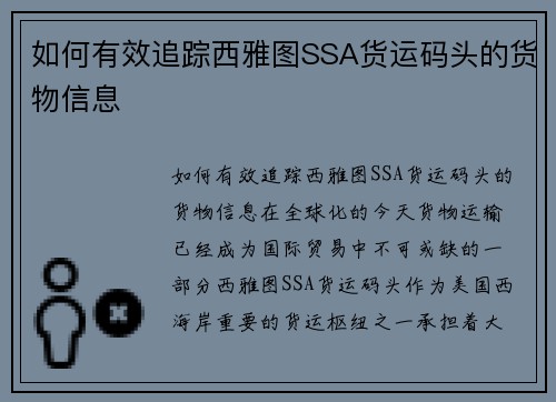 如何有效追踪西雅图SSA货运码头的货物信息